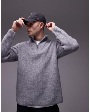 TOPMAN Oversized 1/4 Zip Sweater - Gray