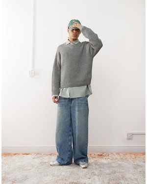 Collusion Oversized V Neck Jumper - Blue