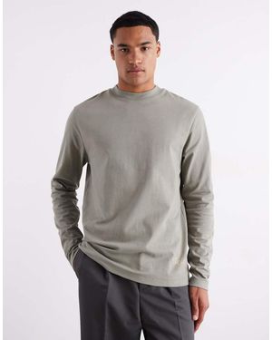ASOS Heavyweight 240gsm Long Sleeved T-shirt With Print Detail - Grey