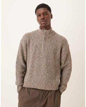 Abercrombie & Fitch Knitted Quarter Zip Cosy Jumper - Natural