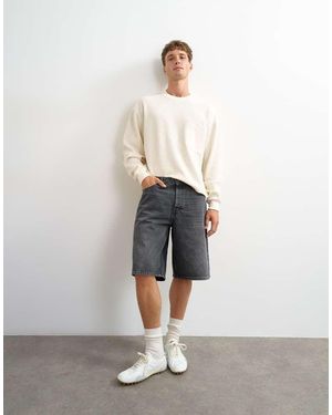 TOPMAN Pantalones Cortos Vaqueros Negro Lavado Rígidos