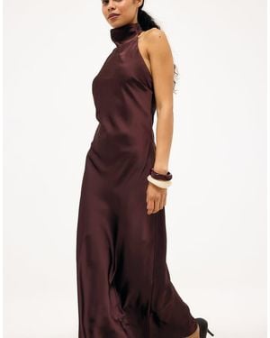 NA-KD Halterneck Satin Maxi Dress - Purple