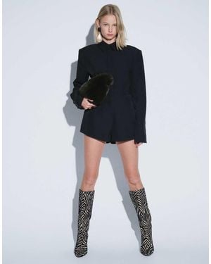 Noughts & Kisses Alani Satin Tailored Shoulder Pad Detail Playsuit - Black
