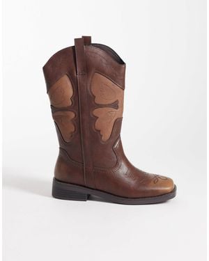 Glamorous Square Toe Cowboy Knee Boots - Brown