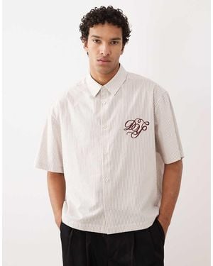 ASOS Boxy Oversized Stripe Shirt With Chest Embroidery - White