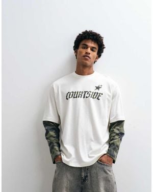 Courtside T-Shirt A Maniche Lunghe A Strati Con Stampa Mimetica Écru - Bianco