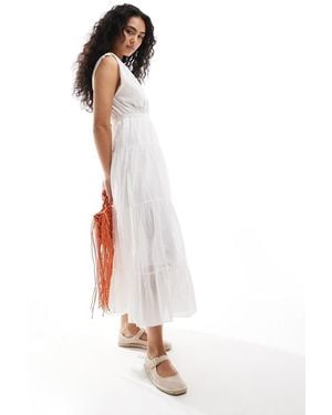 Pimkie Sleeveless V Neck Tiered Maxi Dress - White