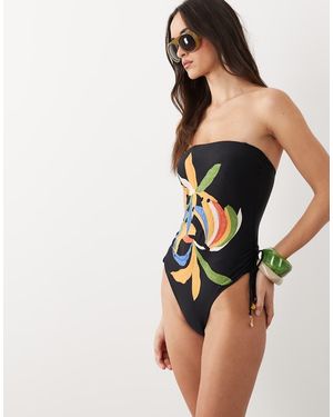 Never Fully Dressed Bandeau Ruched Side Swimsuit - Black