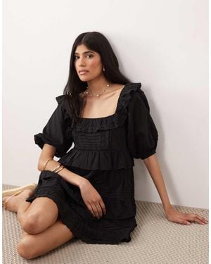 Miss Selfridge Broderie Ruffle Milkmaid Dress - Black