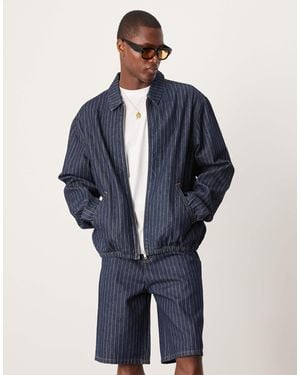 ASOS Oversized With Pinstripe Denim Jacket - Blue