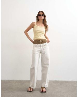 TOPSHOP Vaqueros Color Crudo Y Marrones De Talle Medio Y Corte Suelto Con Diseño De Dos Tonos De -Blanco