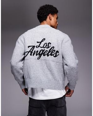 ADPT Oversized Knit Sweater With Los Angeles Print - Gray