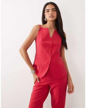 Vila Chaleco De Sastre Rosa Luminoso Estructurado Con Cuello Cuadrado (Parte De Un Conjunto)-Rojo
