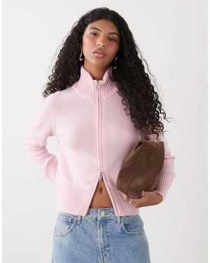 Collusion Funnel Neck Zip Through Raglan Cardigan - Pink