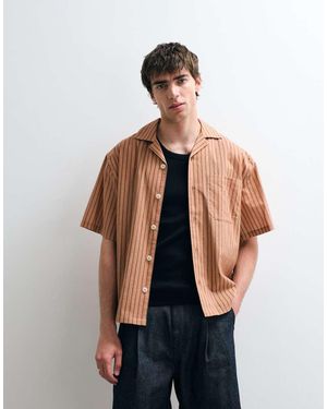 ASOS COLLECTIVE Relaxed Cotton Striped Shirt With Linen - Blue