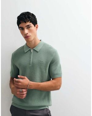 GANT Katoenen Geribbelde Half-Zip Poloshirt - Groen