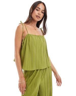 Vero Moda Square Neck Plisse Cami Co-ord - Green