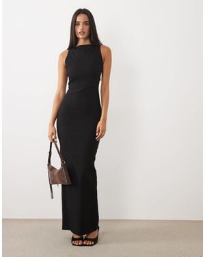 Vesper Bengaline-maxikleid mit offenem rücken und hohem kragen - Schwarz