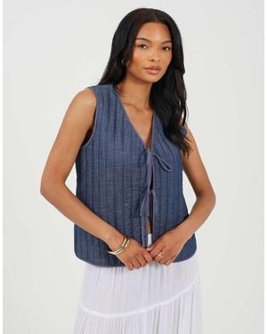 Brave Soul Padded Vest With Tie Front - Blue