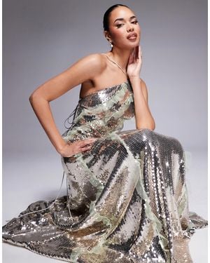 ASOS Halter Neck Sequin Maxi Dress - Gray