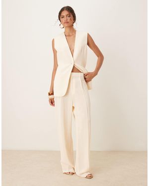 Mango Straight Leg Pleat Front Light Weight Trouser Co-ord - Natural