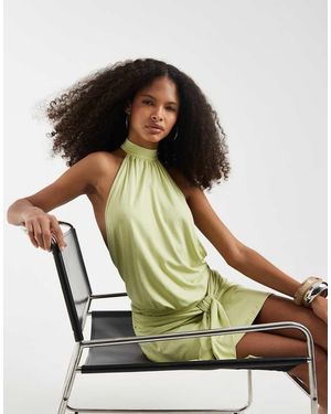 Motel Vakali Halter Neck Backless Mini Dress - Green