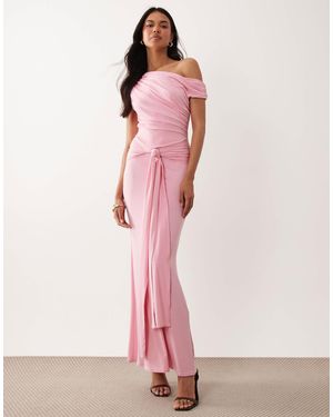 TFNC London Slinky Draped One Shoulder Maxi Dress - Pink