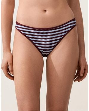 Oysho Textured Stripe Classic Bikini Briefs - Blue
