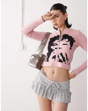 Edikted Gebreide Mini Rok Van Jersey Met Lage Taille En Ruches - Roze