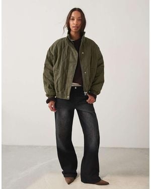 Bershka Cable-knit Embroidered Jacket - Green