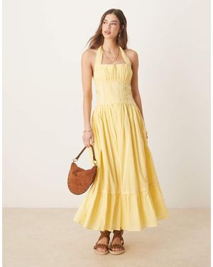 ASOS Halter Neck Lace Prairie Dress With Pintucks - Yellow