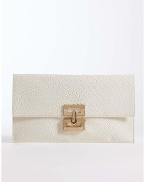 Glamorous Geweven Clutch Tas Met Goudkleurige Metalen Sluiting - Naturel