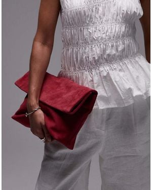 & Other Stories Folded Suede Clutch With Attachable Shoulder Strap - Red