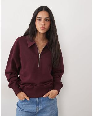ARKET Cotton Long Sleeve Quarter Zip Sweatshirt - Purple