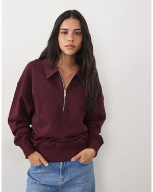ARKET Baumwoll-sweatshirt mit langen ärmeln und viertelreißverschluss - Lila