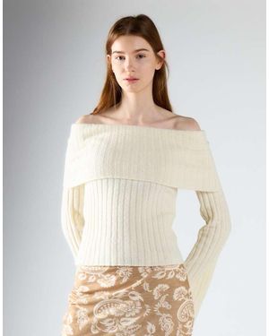 Glamorous Ribbed Off-The-Shoulder Knit Jumper - Natural