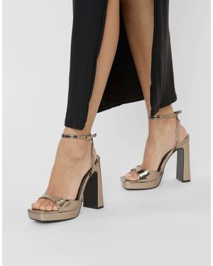 Public Desire Resist Metallic Peep Toe Barley There Platform Heels - Brown