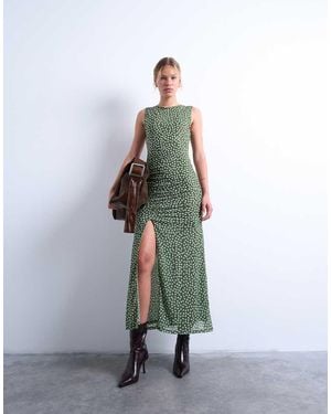 TOPSHOP Ruched Polkadot Maxi Dress - White