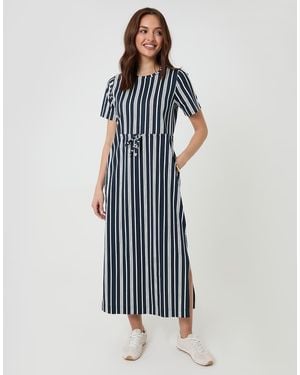 Threadbare Drawstring Waist Side Split Cotton Jersey Midi Dress - Blue