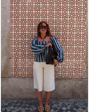 Labelrail X rebecca olivia - blouse manches gigot à bandes - et vert - Marron