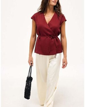 NA-KD Belted Wrap Top - Red