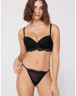 Tezenis Glam Rib Tanga Panel G-String - Black