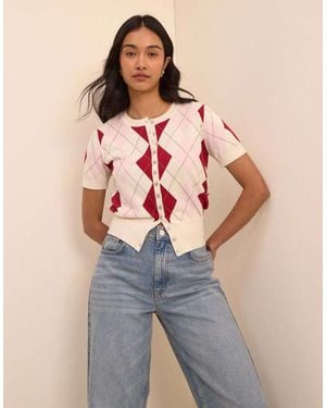 Nobody's Child Argyle Check Short Sleeve Cardigan - Multicolour