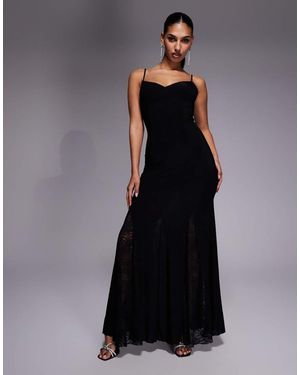 Fashionkilla Exclusive Slinky Lace Goget Detail Low Back Cami Maxi Dress - Black
