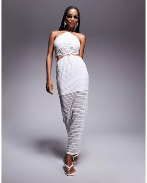 Missy Empire Missy Empire Open Knit Halterneck Ring Detail Beach Maxi Dress - Grey