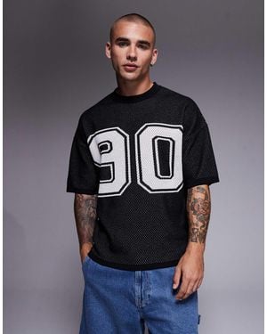 ASOS – kastiges airtex-t-shirt aus strick - Blau