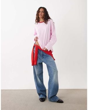 ASOS T-Shirt Met Lange Mouwen En Contrasterende Hals - Wit