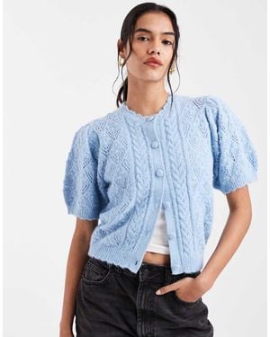 Levi's Pointelle Knitted Short Sleeve Cardigan - Blue