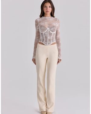 House Of Cb Zoe Vintage Ivory Lace Long Sleeve Corset Top - Natural
