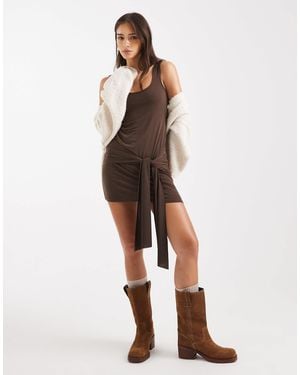 Miss Selfridge Knot Detail Mini Dress - Natural